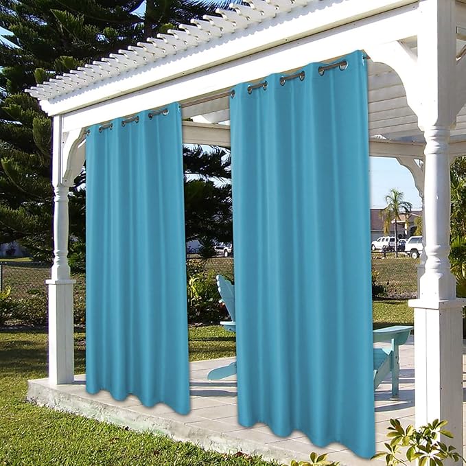 BONZER Waterproof Indoor/Outdoor Curtains for Patio Thick Privacy Grommet Curtains for Bedroom, Living Room, Porch, Pergola, Cabana, 1 Panel, 54W x 120L inch, Teal