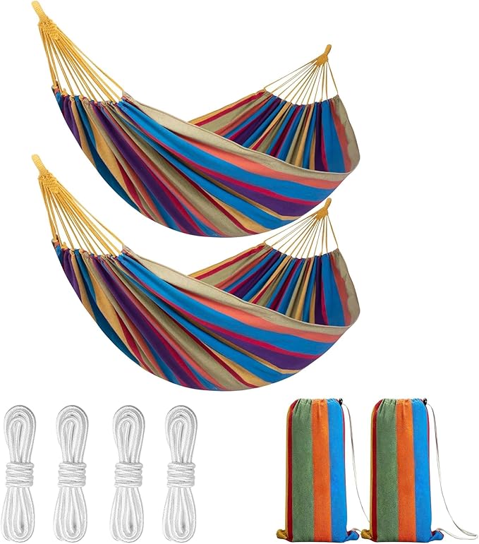 2Pack Hammocks |Camping Hammock | Portable Outdoor Hammock Set | for Hiking, Backpacking and Camping | (Blue Stripe and Blue Stripe)