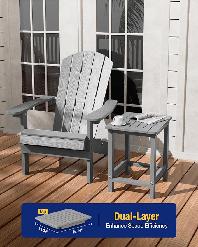 YEFU Outdoor Side Table for Patio: 16" HIPS Weather - Resistant Adirondack Tables - Waterproof Small Square End Tables for Backyard Pool Porch Balcony - Indoor Outdoor Durable Table Grey