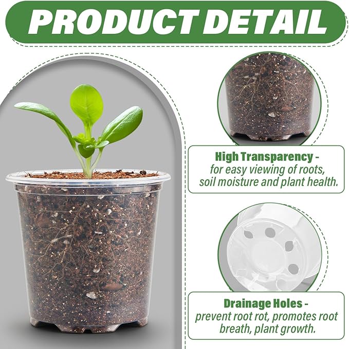 3.5" Clear Seeding Pots 100-Pack Round for Seeds Starter Pots, Seeds Germination Transparent Nursery Pots with Drainage Holes (100PCS)