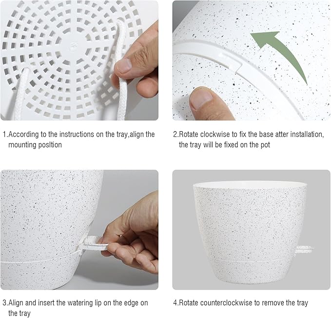 Large Self Watering Pots, 12/10/9 Plastic Planters with High Drainage Holes and Deep Reservoir for Indoor Outdoor Garden Plants and Flowers, White Speckles