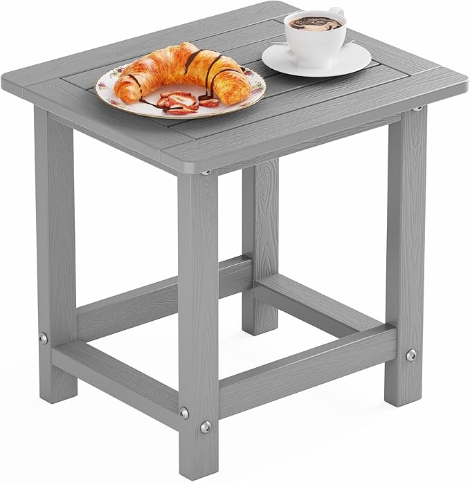YEFU Outdoor Side Table for Patio: 16" HIPS Weather - Resistant Adirondack Tables - Waterproof Small Square End Tables for Backyard Pool Porch Balcony - Indoor Outdoor Durable Table Grey