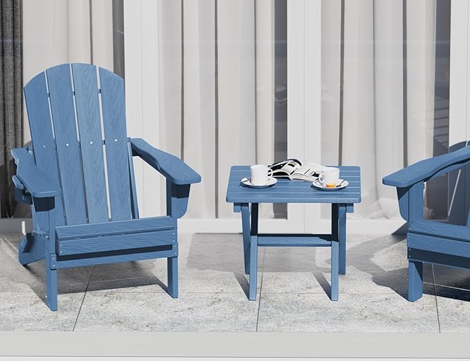 SERWALL Folding Outdoor Side Table Set of 4, Small Adirondack Side Table, Navy