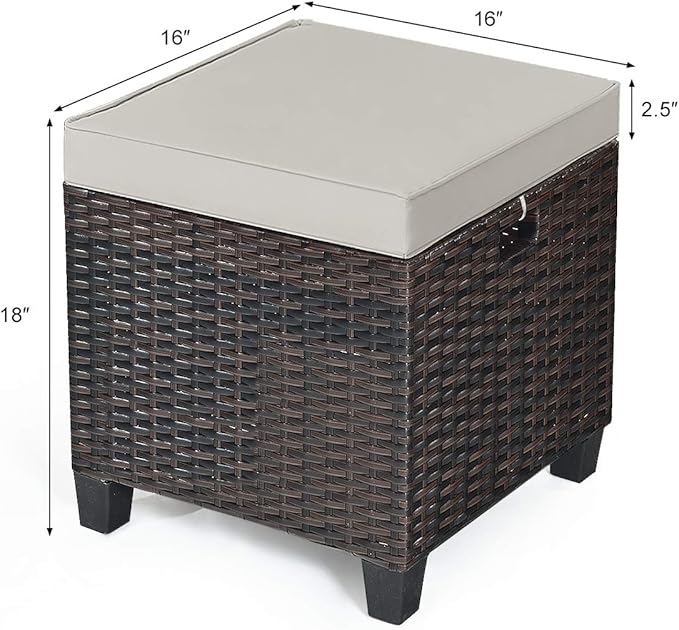 Tangkula 2 Pieces Outdoor Patio Ottoman, All Weather Rattan Wicker Ottoman Seat, Patio Rattan Furniture, Outdoor Footstool Footrest Seat w/Removable Cushions