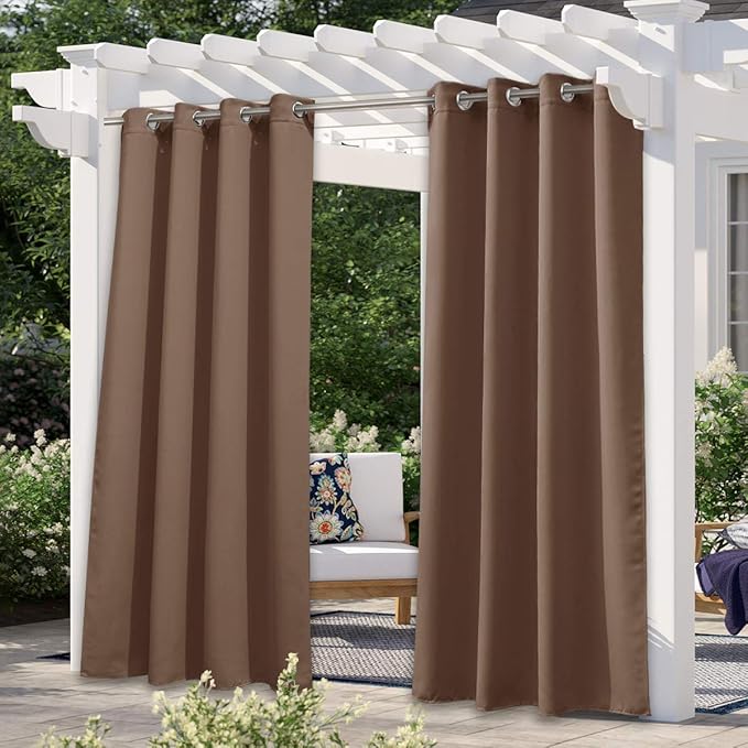 NICETOWN Outdoor Blackout Curtain for Patio Waterproof, Thermal Insulated Silver Rustproof Grommet Top Blackout Indoor Outdoor Curtain/Drape for Cabana, 1 Panel, W52 by L95, Tan
