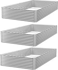 3 Pack 8x4FT Corrugated Galvanized Steel Raised Garden Bed Outdoor, Metal Above Ground Garden Bed for Vegetables and Flowers, Rectangle Raised Beds for Gardening