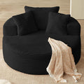 Oversized Round Chair Lounge Chaise Indoor, Upholstered Corduroy Deep Seat Cloud Large Circle Sofa Chair, No Assembly Required, Fluffy Modern Sleeper Sofa Bed for Reading, Dark Black