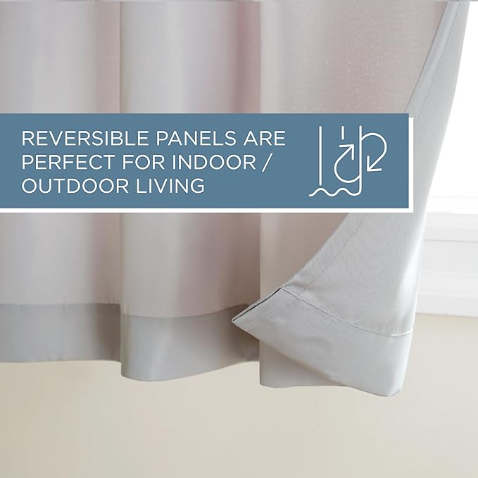 TOWN & COUNTRY BASICS Cabana Solid Heavyweight Indoor Outdoor Curtains, Light Filtering Opacity with Grommet Top, Water Repellent, 2-Pack Set, 54"x96", Cloud Grey