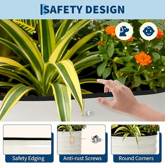 Garvee 4 Pack Galvanized Raised Garden Bed, 8x4x2 ft Metal Planter Box for Flowers Herbs Vegetables, Rust-Resistant Raised Garden Beds for Gardening, Easy Assembly Outdoor Garden Box & Planters,Beige