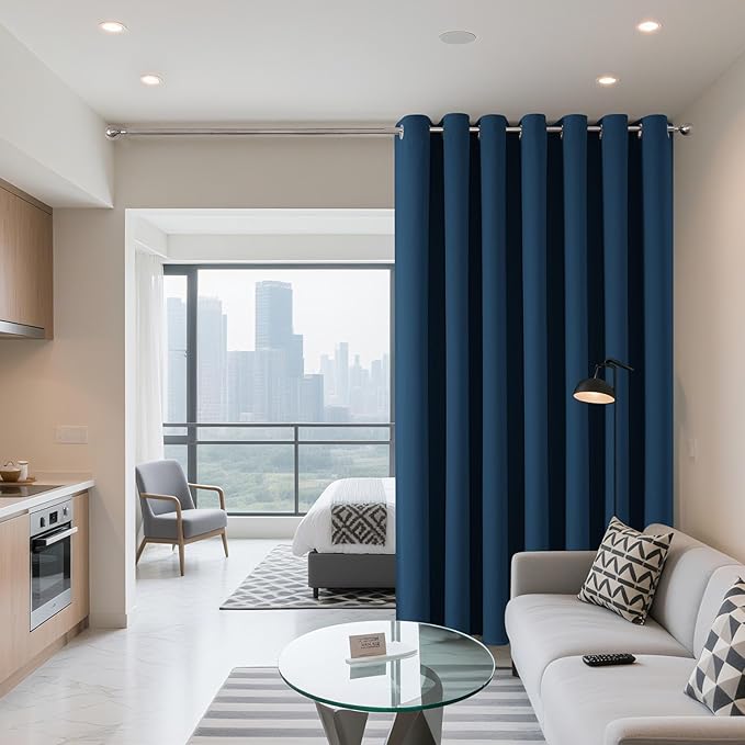 Joydeco Blackout Patio Sliding Door Curtains 90 Inches Long, Grommet Privacy Room Divider Curtains, Extra Wide Thermal Blackout Drapes for Bedroom Living Room (Navy Blue, 70Wx90L, 1 Panel)
