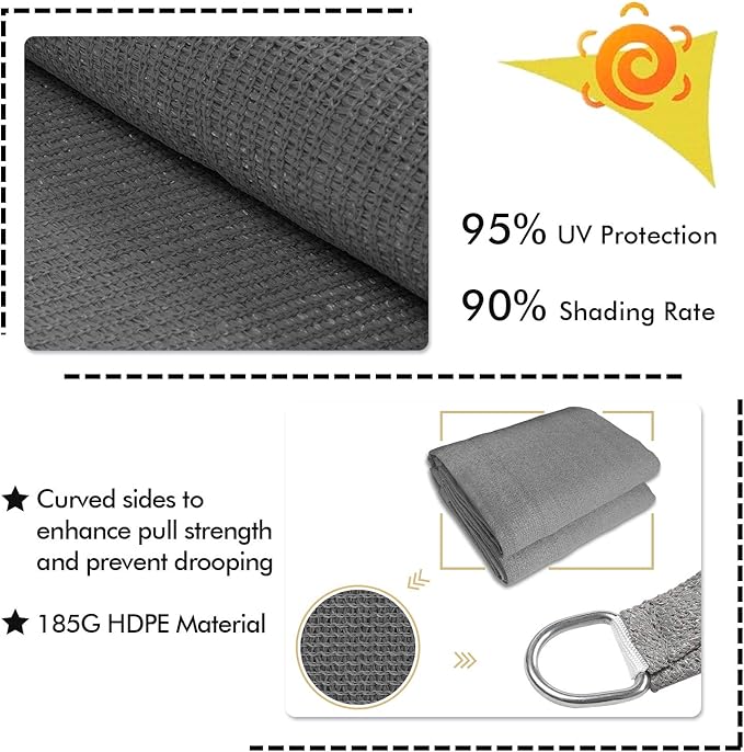 KANAGAWA Sun Shade Sail 10'x10'x14' Dark Gray Triangle UV Block Canopy Awning Shelter Fabric Cloth Screen for Outdoor Patio Garden Backyard