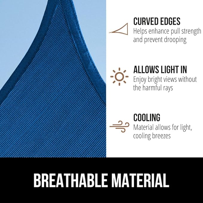 GORILLA GRIP Heavy Duty Sun Shade, UV Protection Fade Tear and Rust Resistant Rectangle Sunshade Canopy, Curved Edges Blocks Sunlight, Breathable Sail, Outdoor Patio, Lawn Garden 10x10 FT Blue