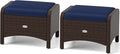 RELAX4LIFE Wicker Outdoor Ottomans for Patio - Set of 2 Rattan Footstools w/Removable Cushions, Multipurpose Outside Foot Rest, Side Table & Additional Seating for Porch Garden Backyard (Navy)