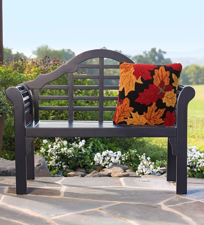 Plow & Hearth Weatherproof Lutyens Eucalyptus Wood Garden Bench | Foldable Patio Bench | Outdoor Furniture Seating for Porch Park Deck | Black
