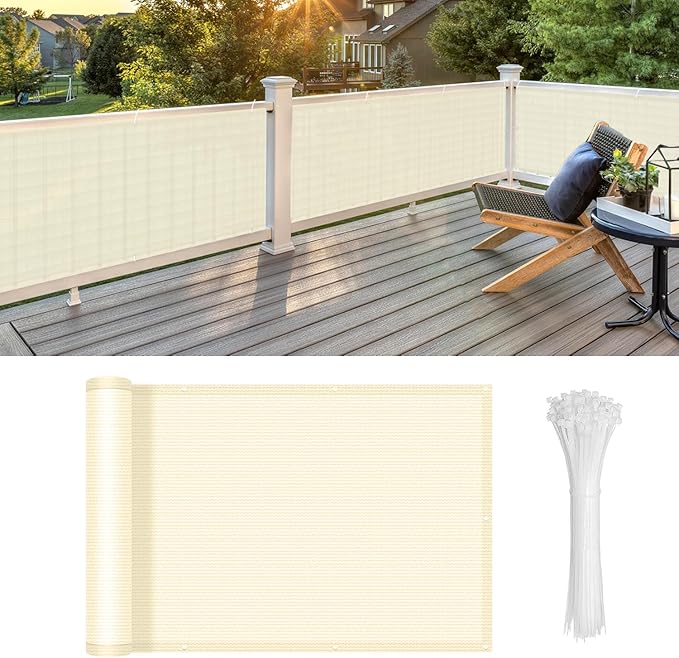 LOVE STORY Custom Size 3'x17' Butter Cream Balcony Privacy Screen,UV Block Privacy Fence Screen,90% Shield for Outdoor Pool Garden Apartment Railing