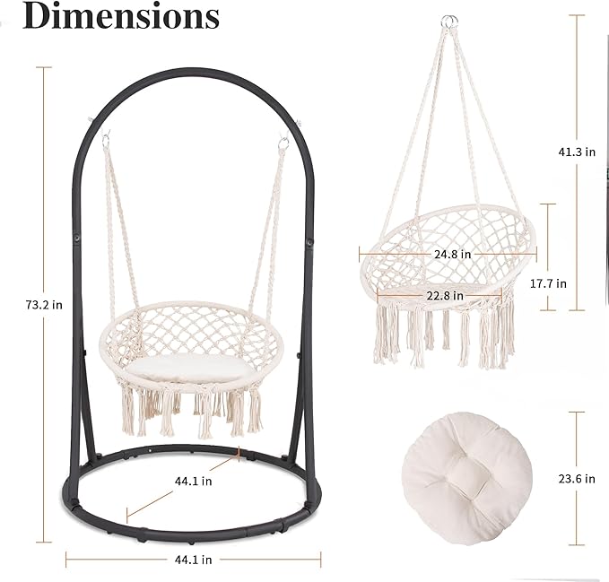 SUNCREAT Hammock Chair with Stand Included, Heavy Duty Hanging Chair with Stand, 330 lbs Capacity, Patent Pending, Beige