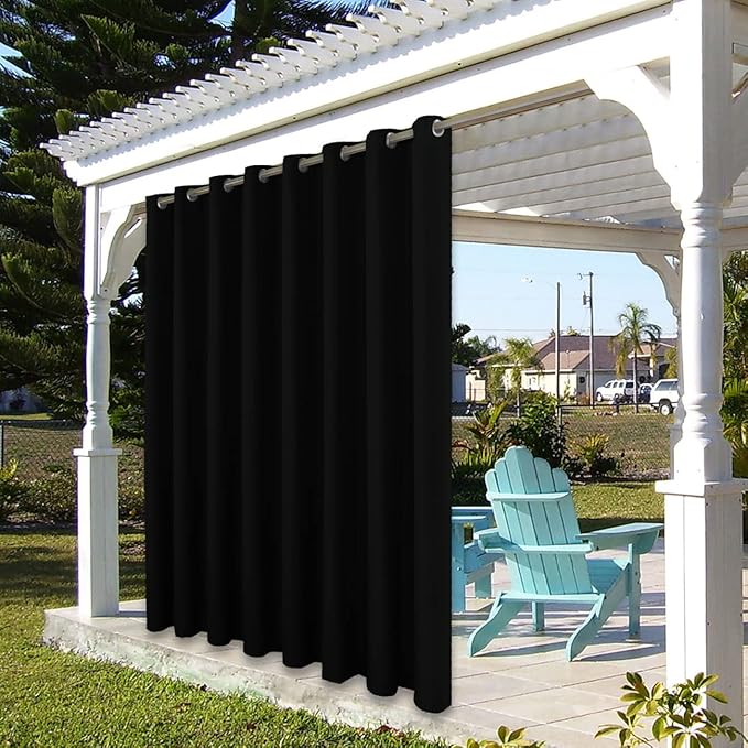 BONZER Outdoor Curtains for Patio Waterproof Thick Privacy Extra Wide Grommet Light Filtering Outside Curtains for Porch Pergola Gazebo Deck, 1 Panel, 150W x 84L inch, Black
