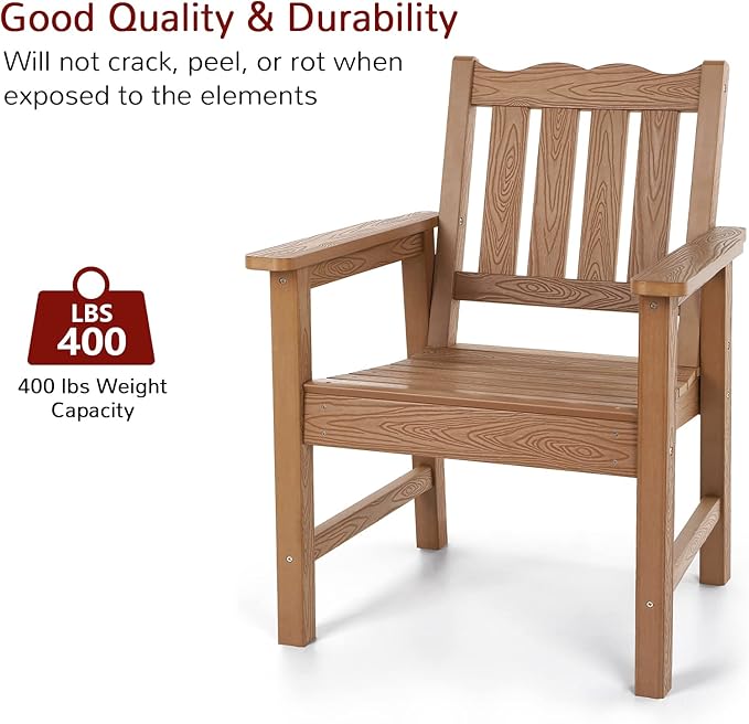 Stoog Oversized All-Weather Garden Bench & Chairs Set, 3-Piece Patio Furniture Set, Include 2 Chairs and 1 Garden Bench, for Porch, Backyard, Lawn, Pool and Deck, Teak