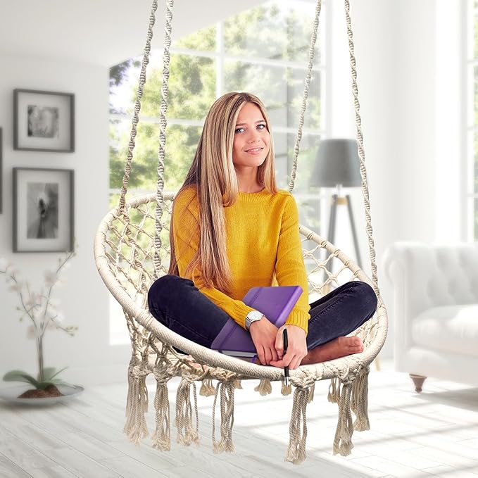 Sorbus Stylish Boho Swing Chair - Premium Cotton Ceiling Swing for Durability, Decorative Macrame Hanging Hammock Chair - Use Indoor, Outdoor Chair, Patio Porch, Garden, Meditation, Gifts- Max 250Lbs
