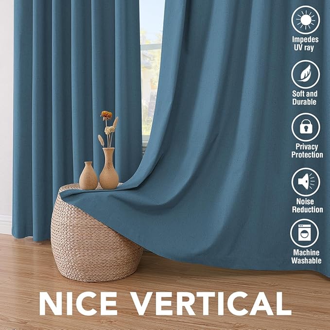 H.VERSAILTEX 100% Blackout Curtains for Bedroom Thermal Insulated Linen Textured Curtains Heat and Full Light Blocking Drapes Living Room Curtains 2 Panel Sets, Blue Sapphire, 42x84 Inch