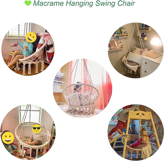Macrame Hammock Chair Swing with Hardware Kits, Handmade Knitted Hanging Chair for Bedroom,Indoor,Outdoor, Balcony, Yard, Porch- 265 Pound Capacity -29.53" L x 29.53" W x 45.28" H