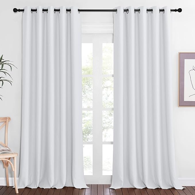 NICETOWN Room Darkening Window Curtains for Farmhouse - Easy Care Solid Thermal Insulated Grommet Doorway Drape for Bedroom/Living Room (1 Panel, W66 by L90, Greyish White)