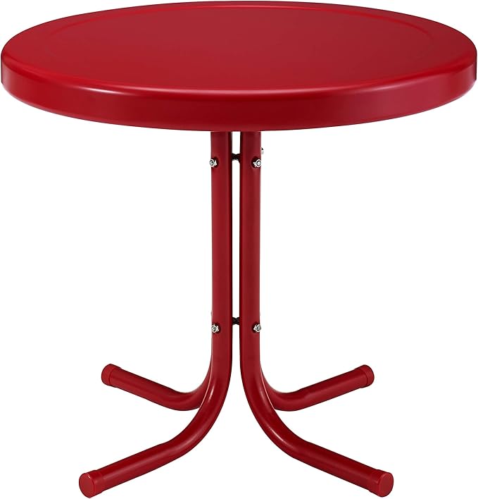 Crosley Furniture Griffith Weather Resistant Retro Metal Outdoor Side Table for Patio, Deck, Porch, Red
