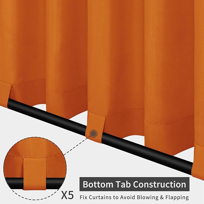 Easy-Going Outdoor Patio Curtains Detachable Tab Top Windproof Weatherproof Curtain for Cabana, Porch, Pergola and Gazebo, Tab Bottom Drape, 2 Panels, 110W x 84L inch, Orange