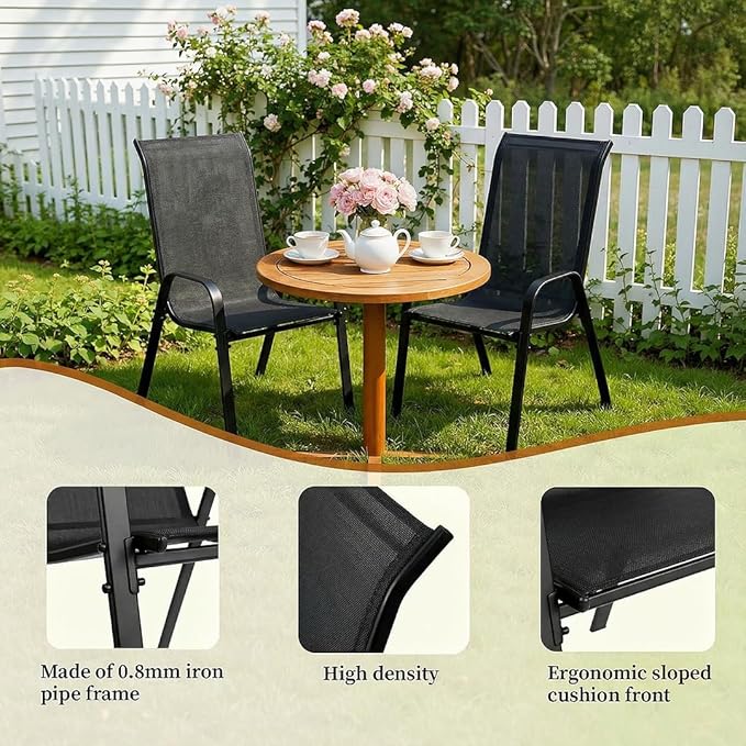 MAMIZO Patio Dining Chairs, Stackable All Weather Teslin Chair, Heavy Duty Outdoor Breathable Chairs Set, w/Armrests, Upgraded Chair FeetW/Strenthened Iron Spacers, 330 LBS (6, Black)