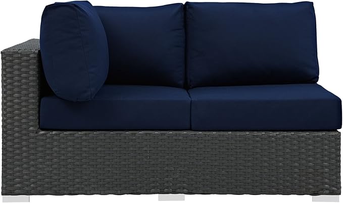 Modway EEI-1858-CHC-NAV Sojourn Wicker Rattan Outdoor Patio Coffee Table, Left-Arm Loveseat, Canvas Navy