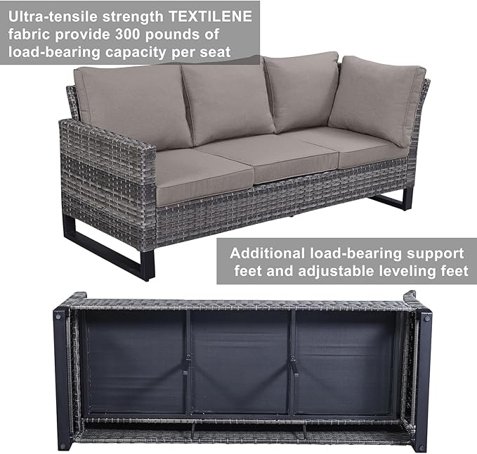 Belord Patio Sectional Furniture Set with Coffee Table: 8 Pieces Wicker Patio Conversation Set with L Shaped Sofa, Outdoor Swivel Glider Rocker, Rattan Ottomans, Removable