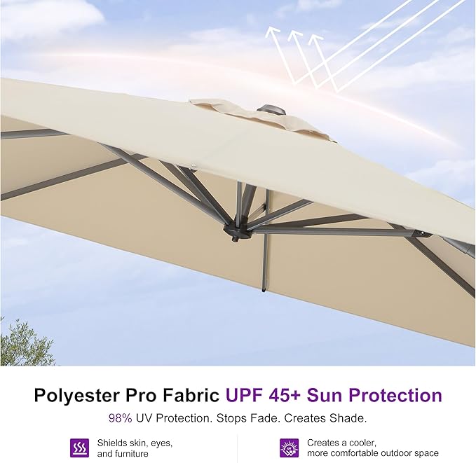 PURPLE LEAF 10' X 13' Patio Umbrella Outdoor Cantilever Rectangle Umbrella Aluminum Offset Umbrella with 360-degree Rotation for Garden Deck Pool Patio, Beige