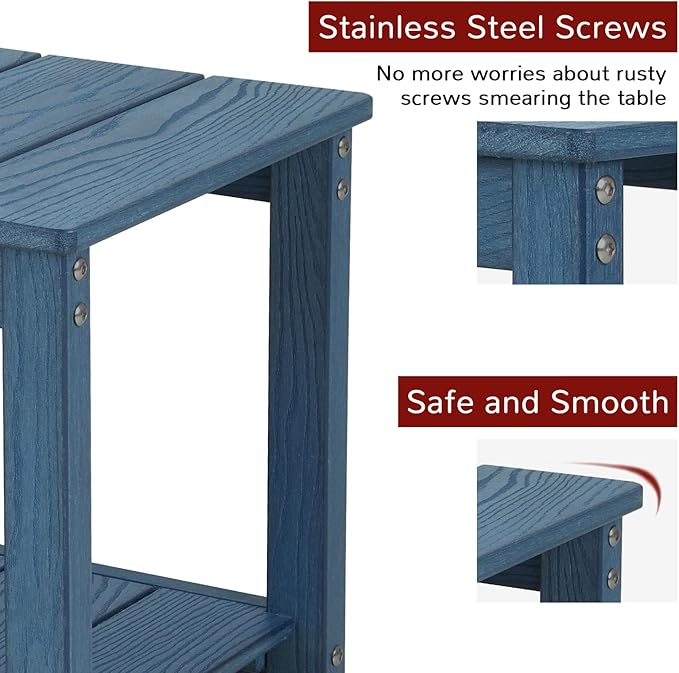 Stoog Outdoor Side Table, All-Weather Adirondack Side Table, Never Fade or Rot, for Backyard, Garden, Pool, Lawn, Porch, Blue