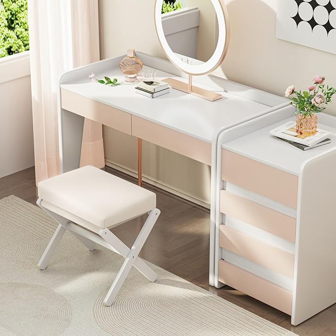 Foldable Foot Stool Ottoman, Modern Foot Rest with Bamboo X Legs & Thick Foam Cushion, Folding Foot Stools Small Padded for Bedroom Living Room, Footstool for Chair Couch (White - White)