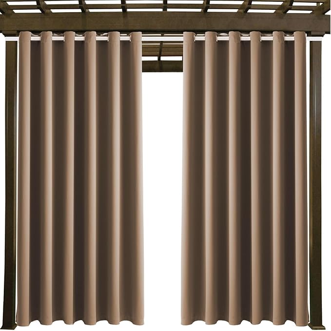 Waterproof Outdoor Curtain W84 x L84 - Grommet Top Sunlight Blocking Window Treatment Drapes Blackout Curtains for Home Bedroom Living Room Outdoor Patio Porch Gazebo (Camel Brown, 2 Panels)