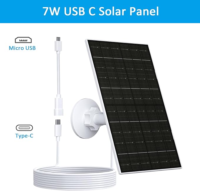 Zivif 7W Solar Panel for Arlo Essential 2K (2nd Gen), Essential XL Spotlight Cameras, USB-C Solar Charger with Micro USB Connector, IP66 Waterproof, 360° Adjustable Mount, 7.2ft Cable