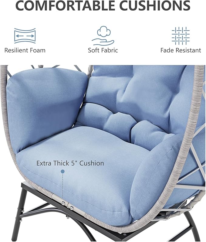 SWITTE Wicker Egg Chair Outdoor, Oversized Patio Lounge Chairs with Cushion for Indoor Living Room, Bedroom, Outside Backyard Balcony-Light Blue