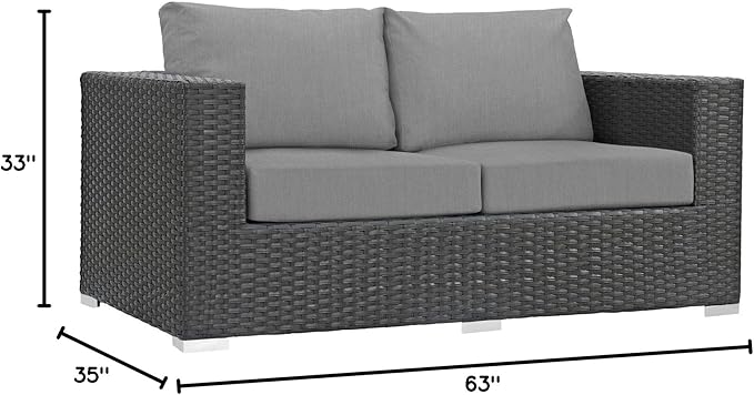 Modway EEI-1851-CHC-GRY Sojourn Wicker Rattan Outdoor Patio Sunbrella Fabric, Loveseat, Canvas Gray