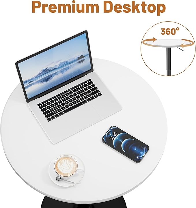 Flamaker Round Bistro Pub Table 23.6 Inch Height Adjustable 360° Swivel Bar Table Metal Base for Pub, Dining Room, Party (4, White-Black)