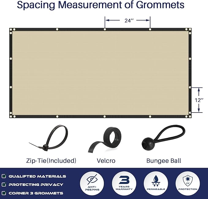 Windscreen4less Privacy Fence Screen Heavy Duty Windscreen Fencing Mesh Fabric Shade Net Cover with Brass Grommtes for Outdoor Wall Garden Yard Pool Deck, 6'x19' Beige
