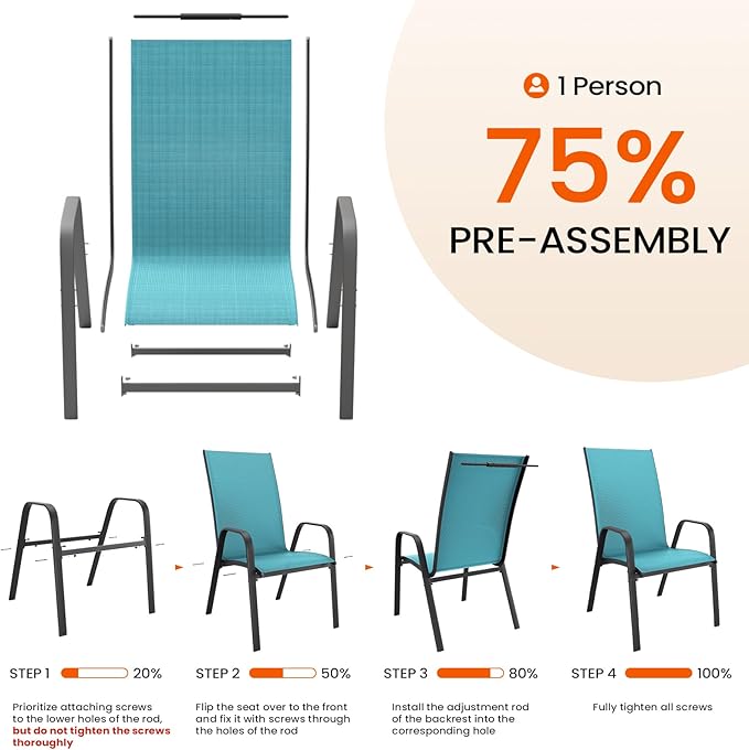 JEAREY Patio Dining Chairs Set of 6, Outdoor Stackable Dining Furniture Set, All Weather Dining Set for Lawn, Garden, Backyard, Poolside, Peacock Blue