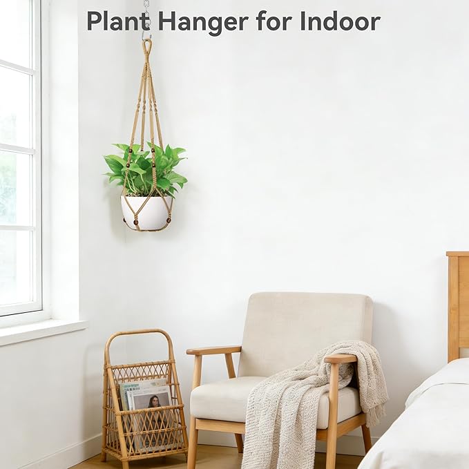 USLAI Macrame Plant Hanger Indoor Outdoor, Fits 4 to 15 Inch Pots, Strong Hanging Planter Holder, Boho Home Decor, 35 Inch, Brown (POTS NOT Included)