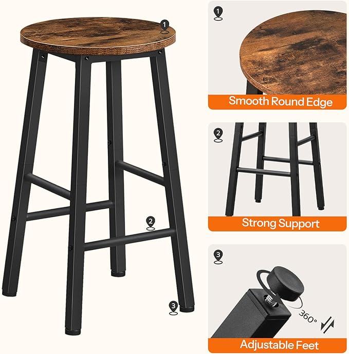 HOOBRO Bar Stools, Barstools Set of 4,Counter Height Barstools, 24.8" Bar Stools for Kitchen Island, Industrial Bar Chairs, for Dining Room, Kitchen, Bar, Rustic Brown and Black BF07BYP401G1