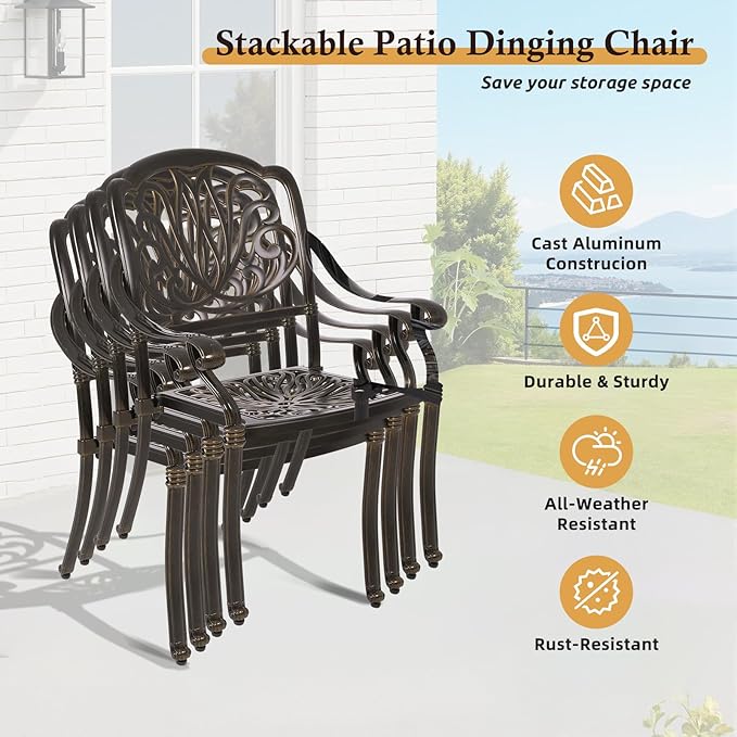Cast Aluminum Outdoor Patio Dining Set, All Weather Outdoor Furniture Dining Set for Patio, Balcony, Lawn, Garden, Backyard (1 Square Table+ 4 Dining Chairs)