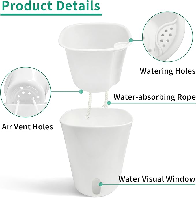 TCBWFY 4 Inch Self Watering Pots for Indoor Plants,8 Sets Self Watering Planter Pots with Visual Water Level Window and Multiple Vents,Self Watering Plant Pot for All House Plants,Flowers,Herbs