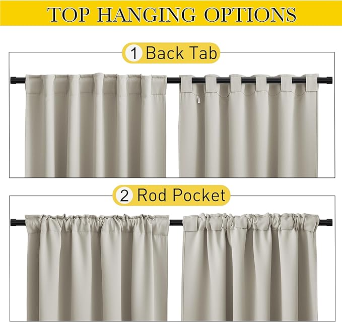 NICETOWN 2 Panels Natural Gazebo Curtains Outdoor Waterproof & Windproof, Top & Bottom Rod Pocket & Back Tab Windproof Privacy Outdoor Curtains Blackout Blinds with Fixed Rope for Patio, W52 x L95