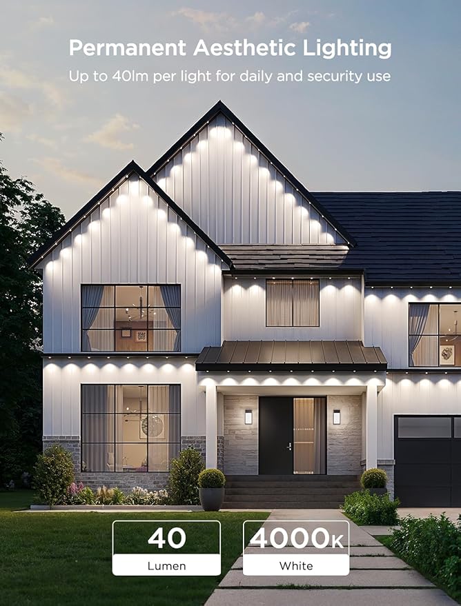 Govee Permanent Outdoor Lights 2, 50ft RGBIC Outdoor Lights with 36 LED Lights, IP67 Waterproof, 100 Scene Modes with 40lm White for Outdoor Decorations, Works with Alexa, Google Assistant, Black