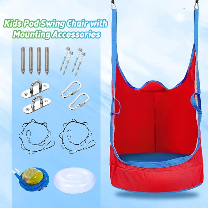 Upgraded Kids Pod Swing Chair,Child Hanging Hammock Chair,900D Oxford Cloth Pod Swing Seat for Indoor and Outdoor with All Accessories