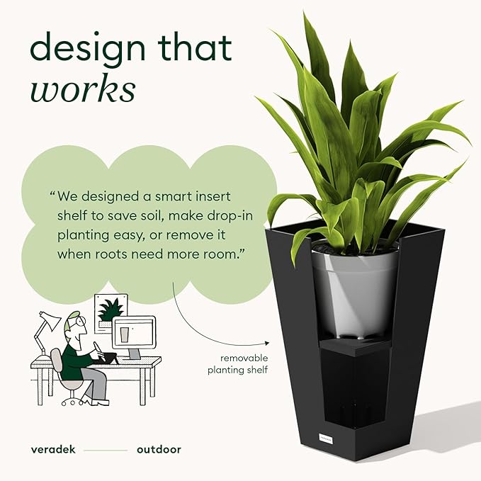 Veradek V-Resin Indoor/Outdoor Taper Planter (Black, 30 inch - 2 Pack with 2 Saucer Trays)