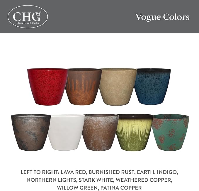 Classic Home and Garden Vogue Planter Pots w/Pottery Quality Finish - Modern Indoor & Outdoor Flower Pots - UV-Resistant Porch Planters - Decorative Pot for Flowers & Herbs (8” Stark White)